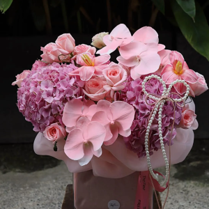 Chậu Hoa Lụa Cẩm Tú Cầu Hồng